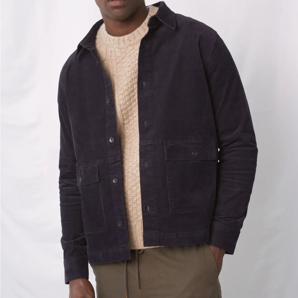 United By Blue Men's Dark Navy Corduroy Shirt Jacket with Cream Sweater